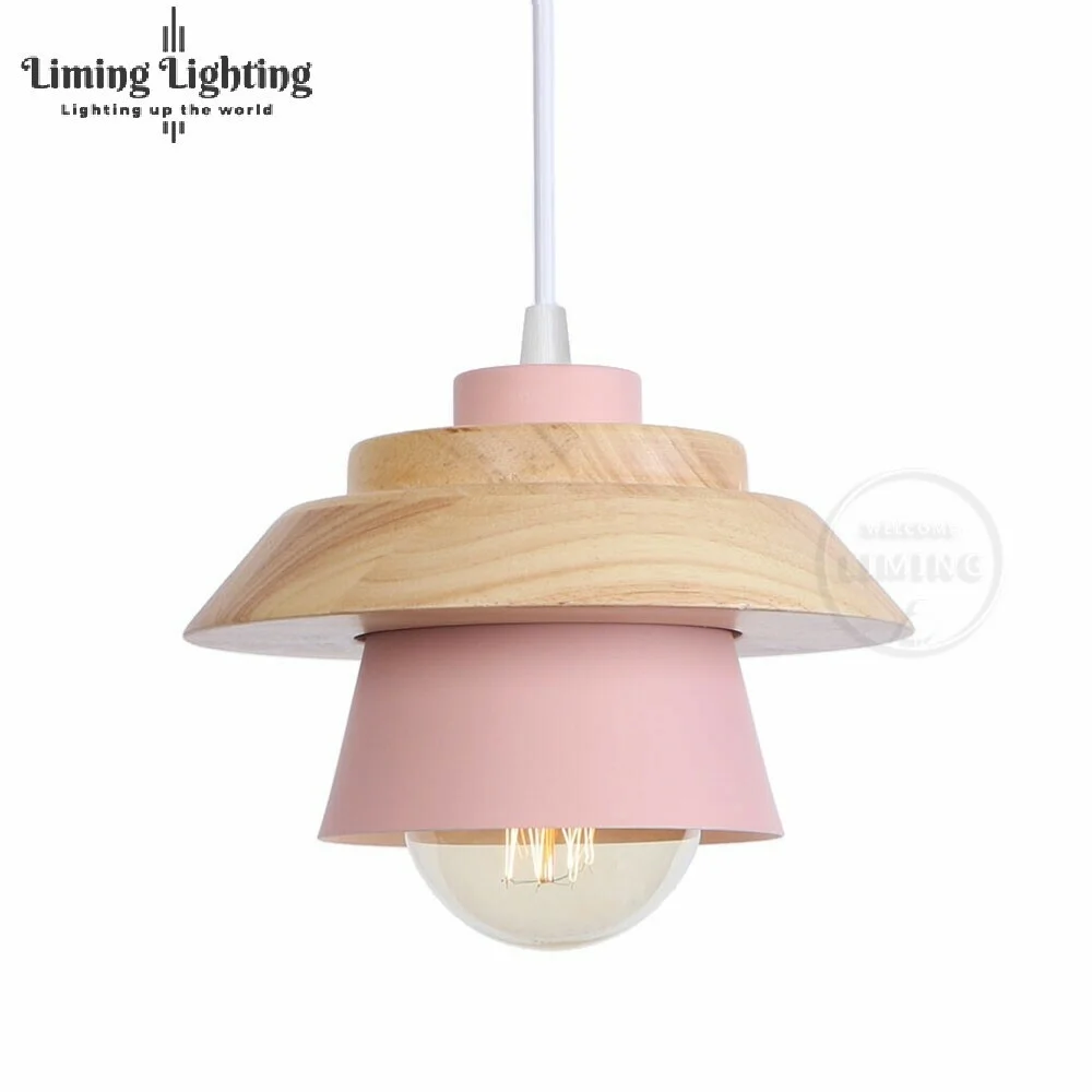 

Wood UFO Bowl Nordic LED Pendant Lights For Home Lighting Modern Hanging Lamp Macarons Wooden Aluminum Lampshade Bedroom Kitchen