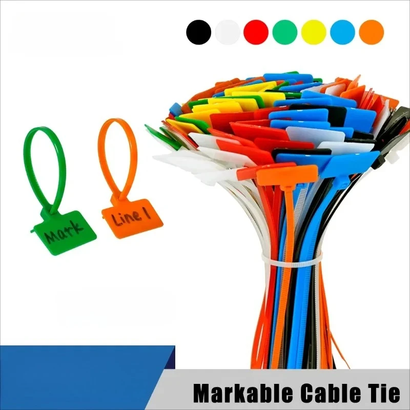 50/100pcs self-locking cable ties, colored labels, cable wire marking ties, wire bundling bands