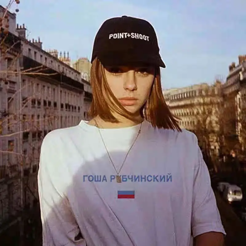 تي شيرت ماركة روسية صغيرة عصرية Y2K ملابس عصرية للزوجين بأكمام قصيرة مع طباعة من القطن الخالص على Instagram