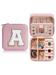 Travel Jewelry Case for Women Girls,Portable Jewelry Box with Letters 2-Layer Jewelry Storage Mini Jewelry Case Travel Must Have