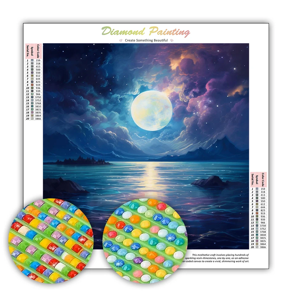 GATYZTORY Diamond Painting Kit Completo Gifts Classic Crystal Moon over the Sea Landscape Wall Art Diy Gift Diamond Embroidery