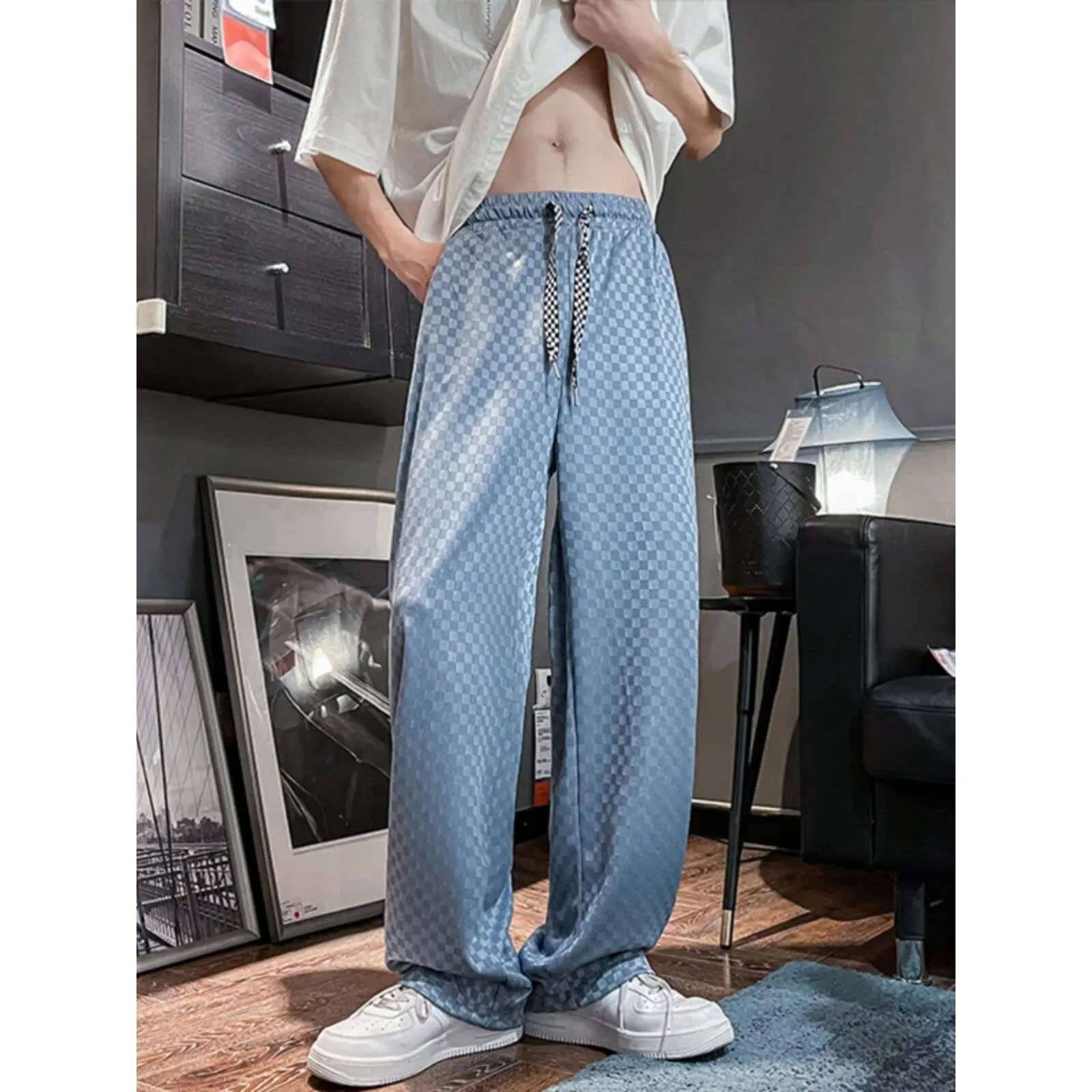 

Spring Autumn Thin Straight id Pants Men Trendy Brand Hong Kong Sle High Street American Casual Drapey Japanese Retro Nin...