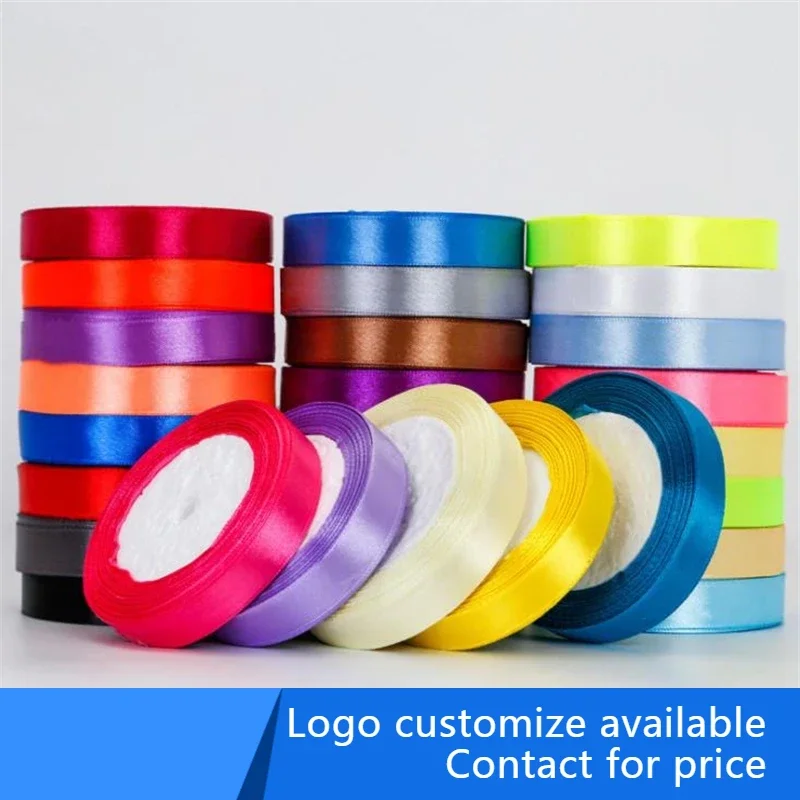 New  200 yards Customize logo Hot sale 10mm-75mm white Silk Satin Ribbons Wedding Decorative Ribbon gift Wrapping DIY