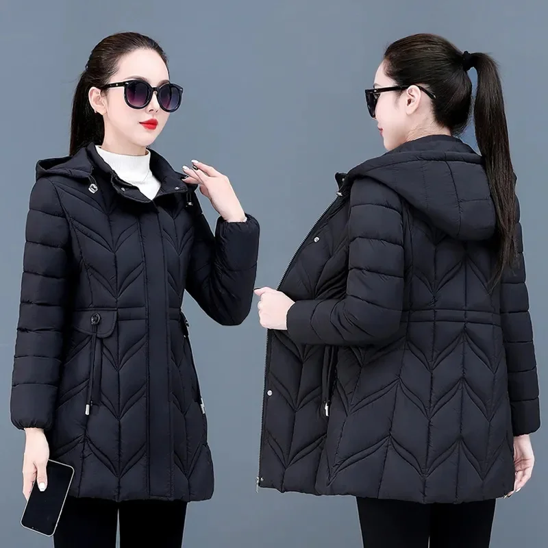 Fashion Warm Cotton Padded Jacket Autumn Winter 2027New Down Coat Women Parkas Long Hooded Outcoat Ladies Plus Size 6XL Overcoat