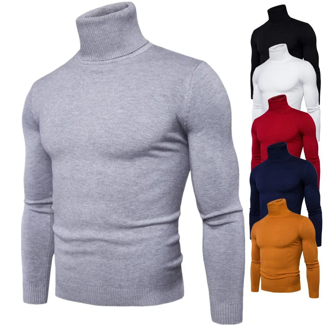 

2025 New Men Sheath Slim Fit Sweater Knitted Pullovers Turtleneck Jumpers Solid Color Long Sleeve Slim Fit Basics Standard Wool