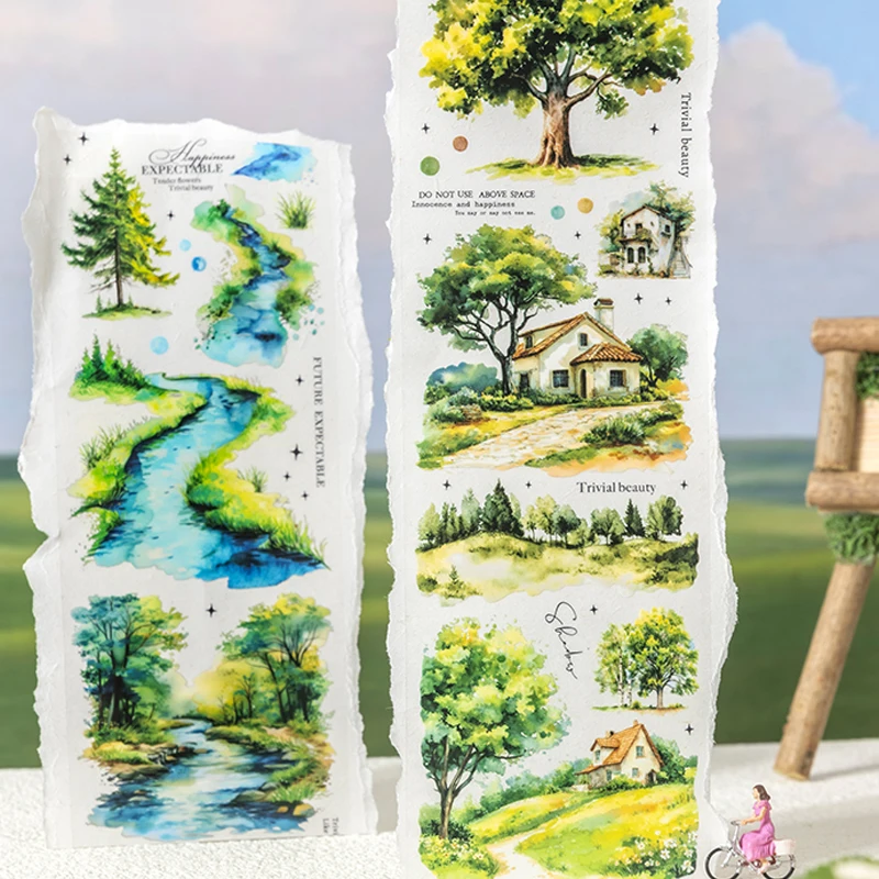 3rolls A Tree's Landscape Series Landscaping PET Tape Handbook Material Collage DIY Photo Frame Scrapbook Phone Case Postcard