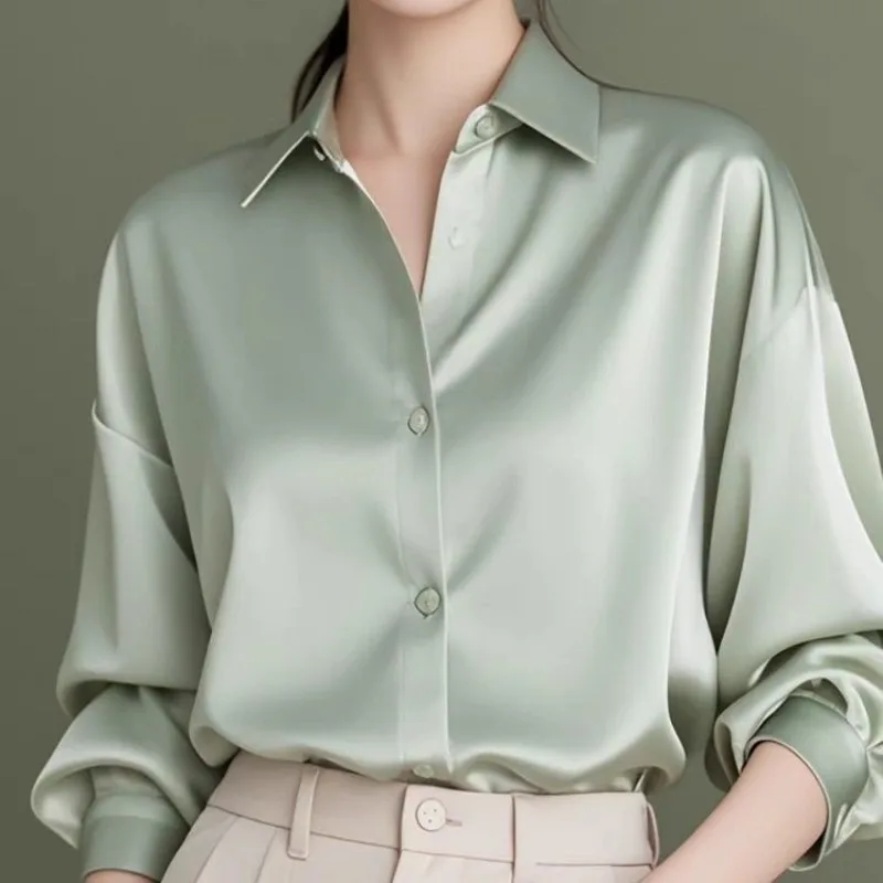 Nouveau Style dames décontracté mode simplicité élégant tendance boutons couleur unie col rabattu femmes chemises à manches longues hauts