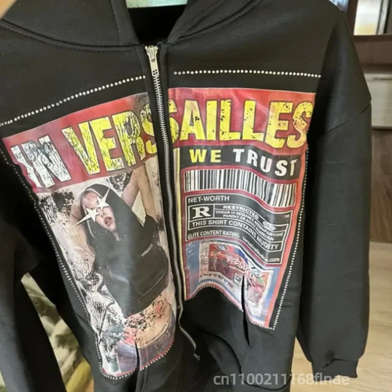 Amerikaans vest-sweatshirt, zwarte hoodie met rits, veelzijdig casual jack met rits, roze en zwart hiphop-topjack