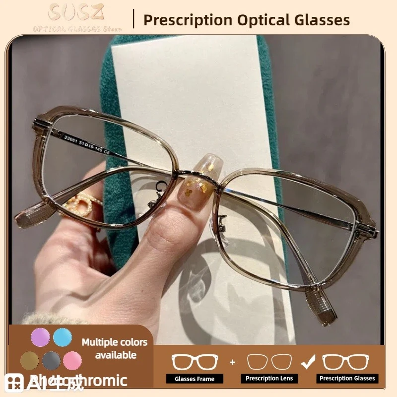 

SUSZ Classic Women Myopia Photochromic Prescription Glasses Polygonal Frame Blue Light Blocking Progressive Reading Eyeglasses