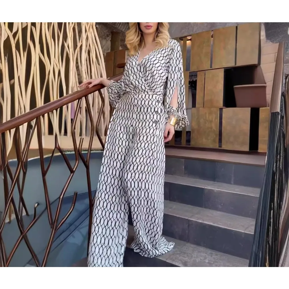 TWOTWINSTYLE ضرب اللون فضفاض قطعتين مجموعة للنساء الخامس الرقبة طويلة الأكمام أعلى عالية الخصر بانت مجموعات غير رسمية الإناث جديد