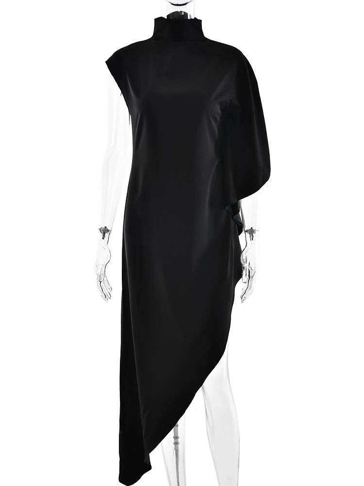 Elegancka satynowa sukienka maxi Oniflyme z nieregularnym dołem, damska moda, golf, rękawy typu peleryna, luźna odzież uliczna, codzienne sukienki na imprezę, Vestido