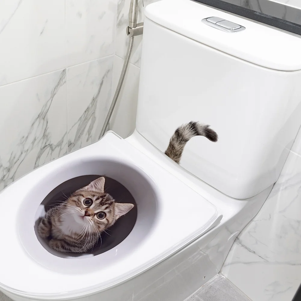 Removable Cat Decor Stickers for Bathroom Walls Self Bonding PVC Decals Designed for Smooth Surfaces Like Glass and Ceramic