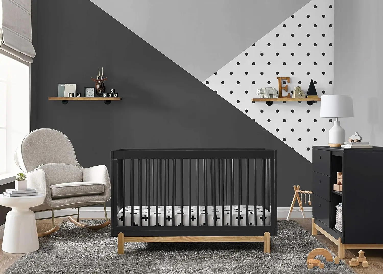 Delta Children Poppy 4-in-1 Convertible Crib, Midnight Grey/Natural