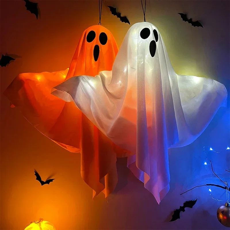 2Pcs Flying Ghost Lights Halloween Decorations, Three LEDs lighting modes Scary Hanging Glowing  Ornaments Spooky Outdoor Decor