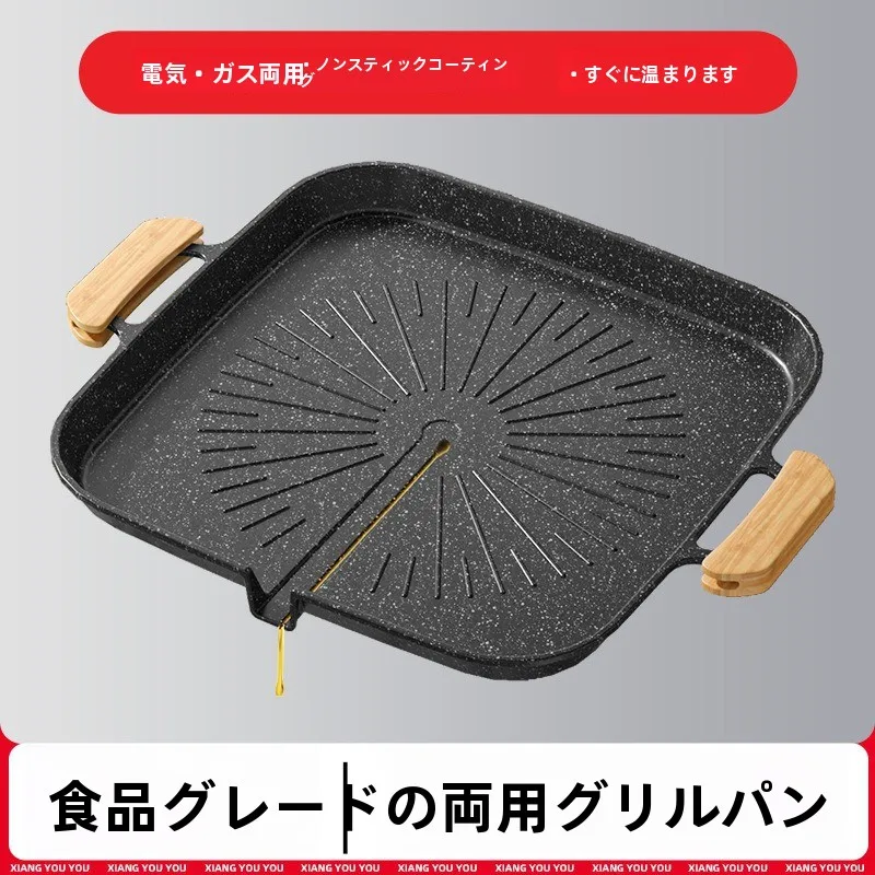 屋外用両耳付きノンスティック韓国風bbqパン、電気とガソリン両用キャセロール皿、家庭用グリルパン、キャンプ旅行用品