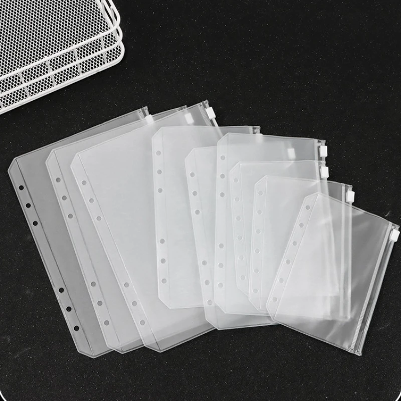 

8pcs 6-Ring PVC Binder Pockets A7 A6 A5 Budget Cash Envelopes Zipper Folders Loose Leaf Bags Document Pouch Filing Bags