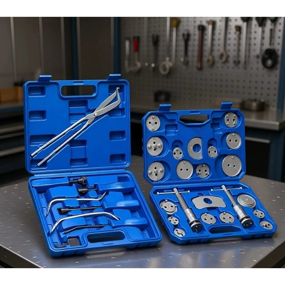 

Набор инструментов для тормозов 2-в-1 из 32 предметов: комплект для сжатия суппортов и барабанных тормозов с пружинными компрессорными клещами