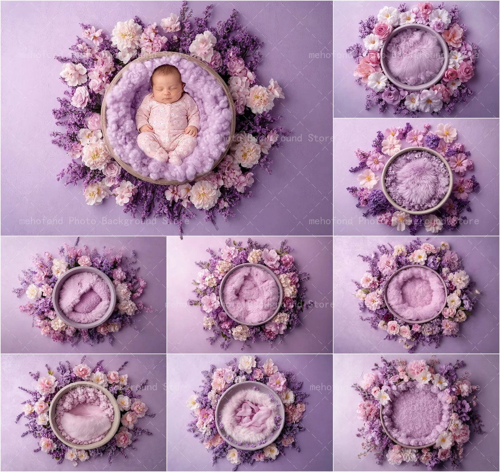 Mehofond Photography Background Gentle Dreamy Romantic Purple Flower Surrounded Plush Pad Lavender Rose Portrait Backdrop Decor