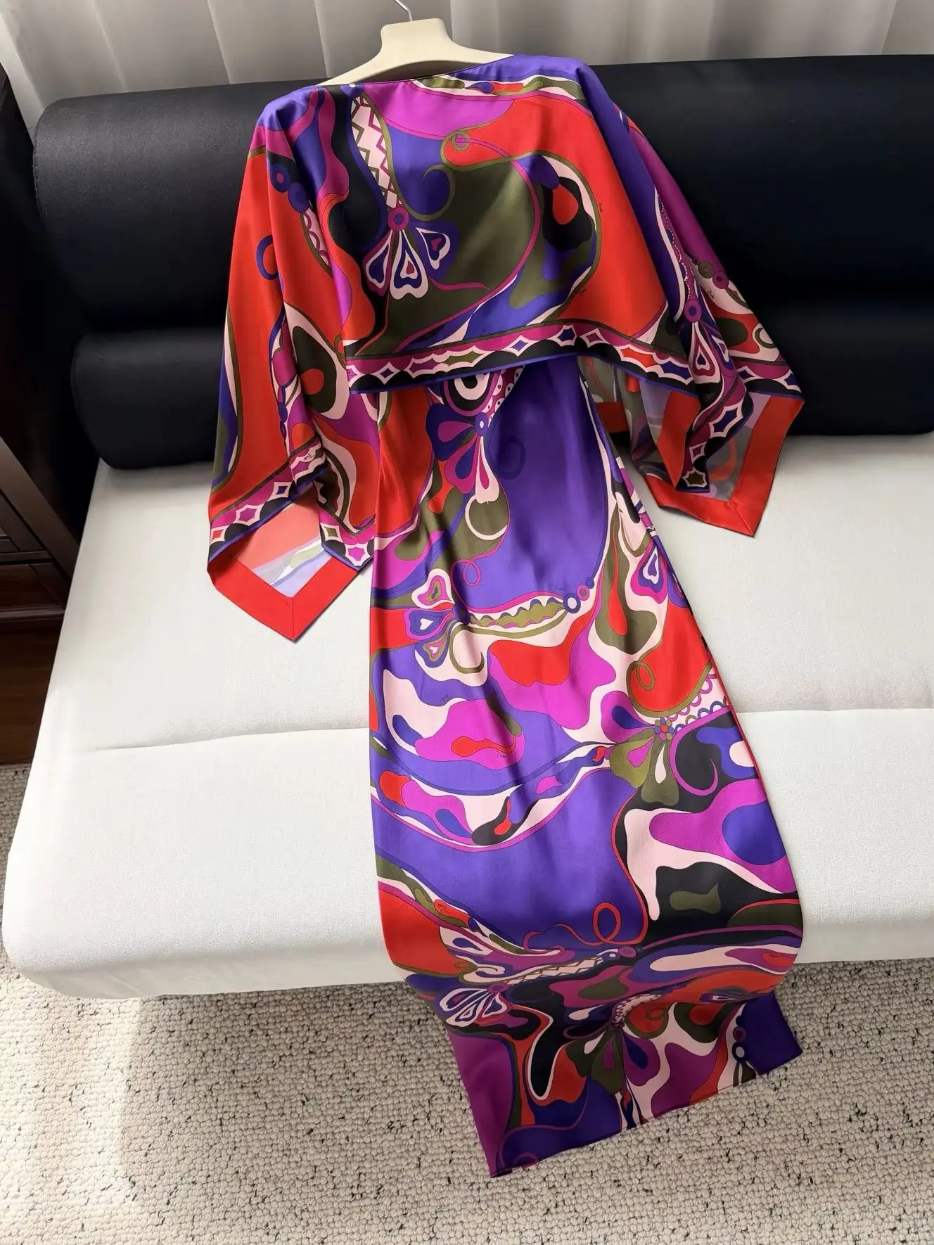 

Women's 100% Twill Silk 2-Piece Set V-Neck Sleeveless High Waist Sling Dress + Batwing Sleeve Cape Vintage Ladies Suit