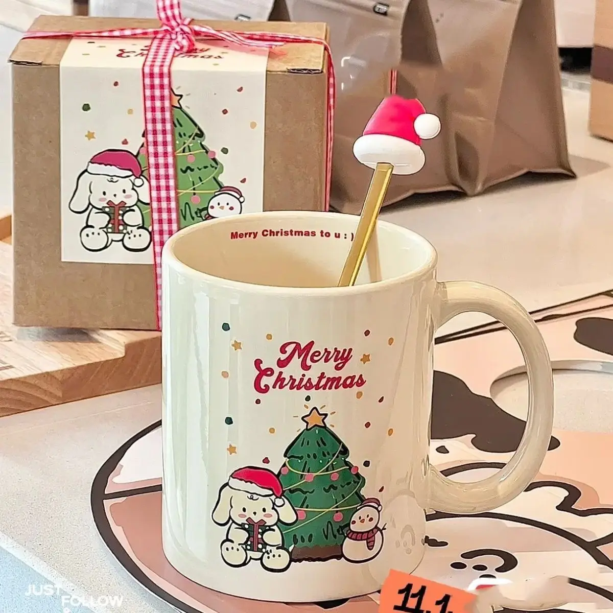 Merry Christmas Mug with Ins Style High Aesthetic Value Large Capacity Coffee Cup Milk Cup with Packaging Lid Household Cup