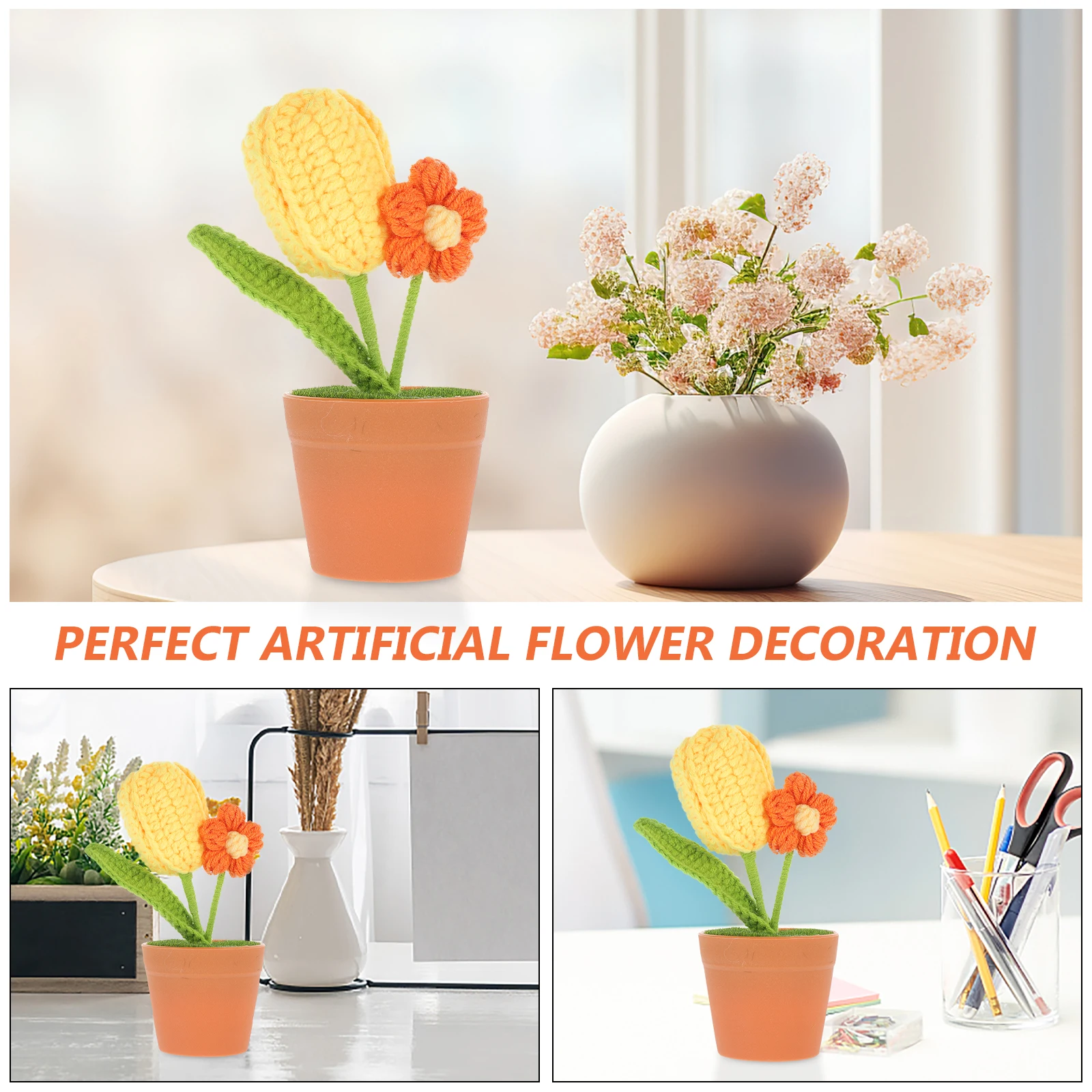 

Yarn Ornaments Crochet Flower Bonsai Knitted Flowers Potted Simulation Artificial Hand-woven Mini Knitting