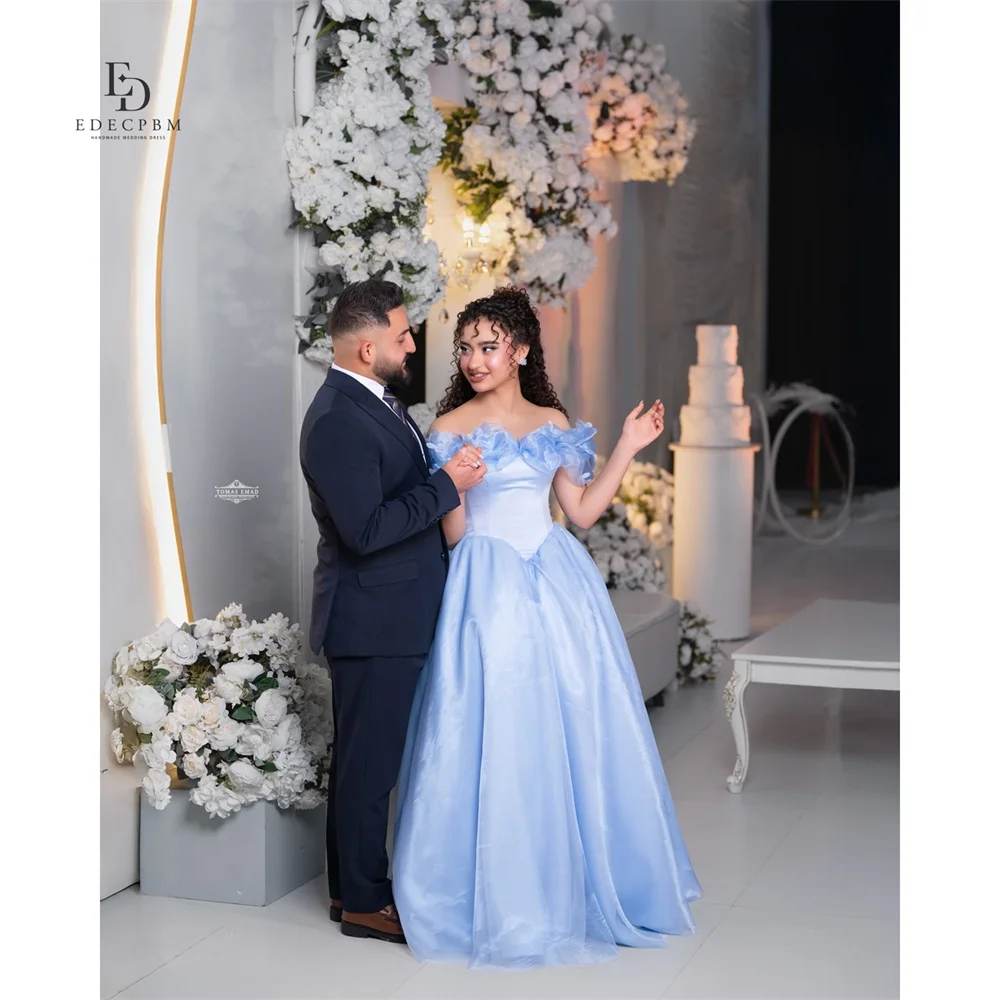 

Edecpbm Satin Off The Shoulder Sky Blue Ball Gown Princess Prom Dress Elegant Luxury Formal Women's Ladies Draped Customized