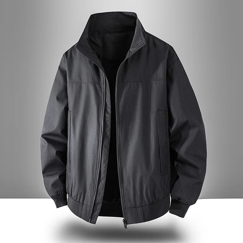 

Уличная мода, однотонная куртка с воротником-стойкой на молнии — большой размер, несколько цветов для мужчин в повседневном и городском стиле