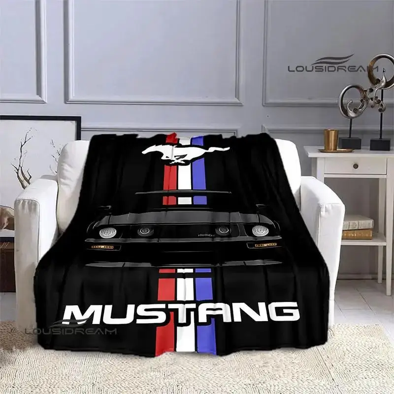 Flanell-Überwurfdecke mit Mustang-Auto-Logo, warmes Regenbogen-Design für Bett, Picknick, Geburtstagsgeschenk