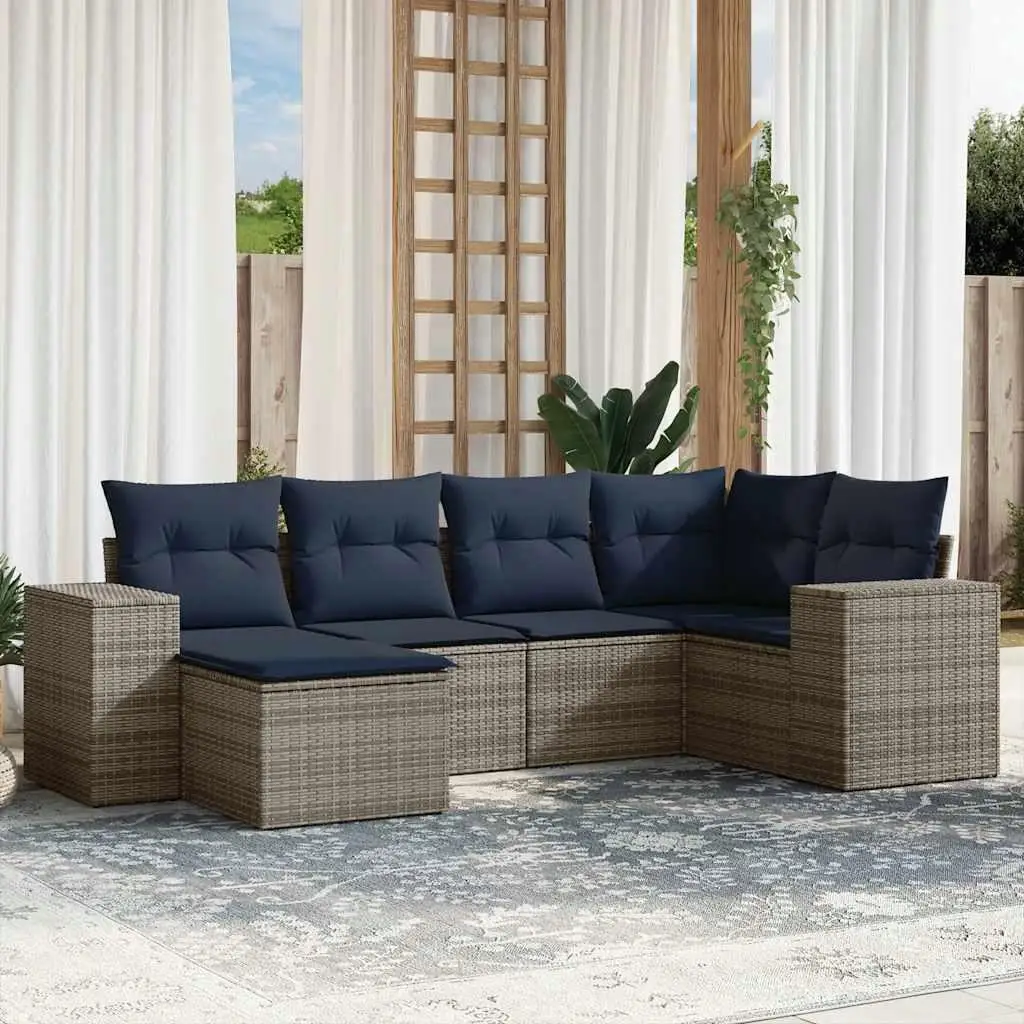 

6 Piece Outdoor Patio Sofa Set with Cushions Gray Wicker Rattan Furniture