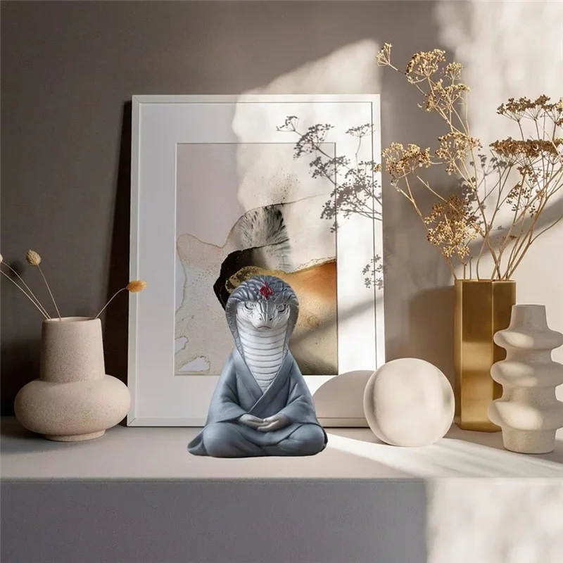 2025 Year Of The Snake Ornament Resin Sitting Meditating Snake Car Figurines Sculpture Bonsai Decorations