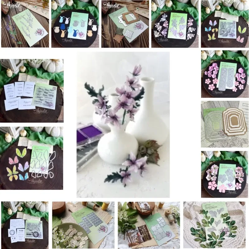 Cherry Orchard Letters numbers Puzzle Apple Blossom Flowers  Metal Cutting Dies Silicone Stamps Scrapbooking Stencil Photo Album