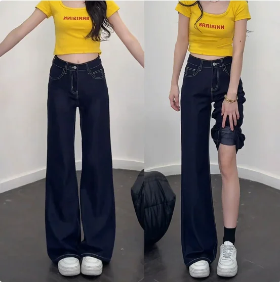 Y2K Womens American Retro Micro Flared Jeans Low Waist Horseshoe Pants Loose Non Stick Leg Spring New Style Denim Trousers