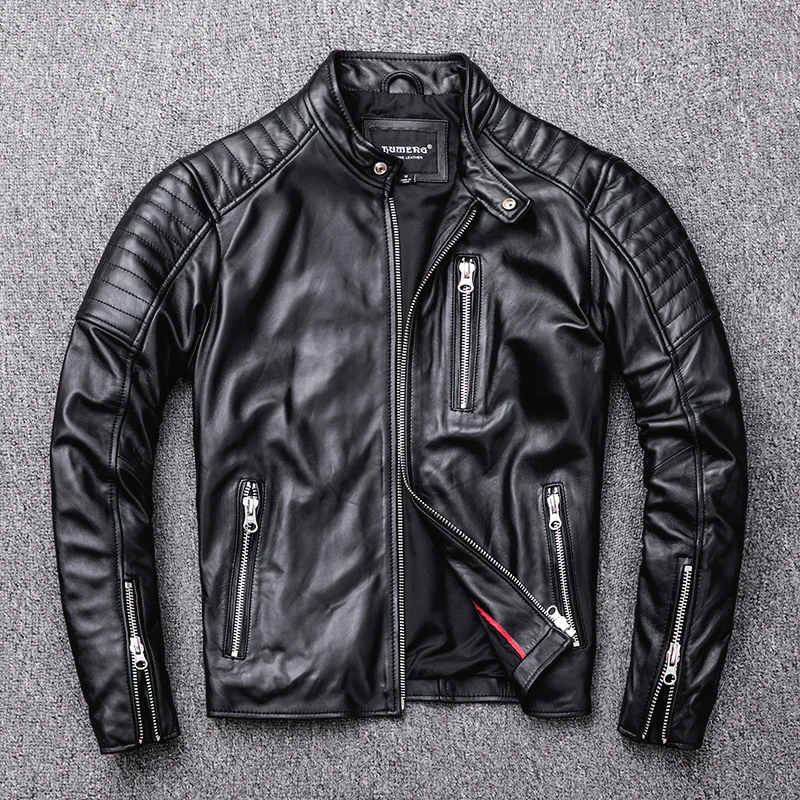 mens Free shipping.style soft motor biker leather Jacket,man Original genuine Leather coat.fashion homme slim sheepskin clothes