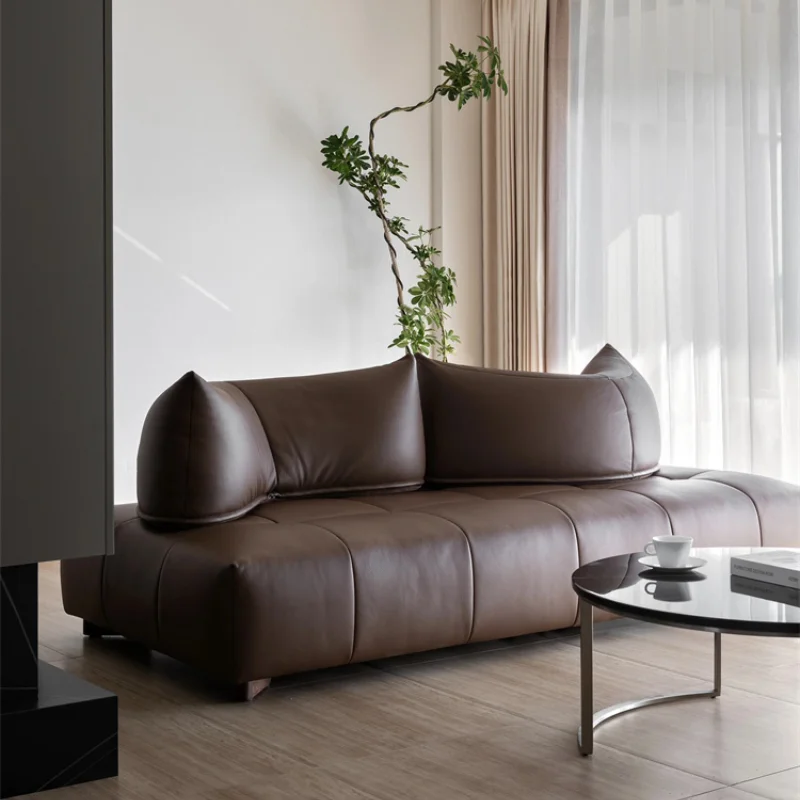 

Italian minimalist leather art backrest double-sided sofa new living room small apartment tofu block straight row furniture