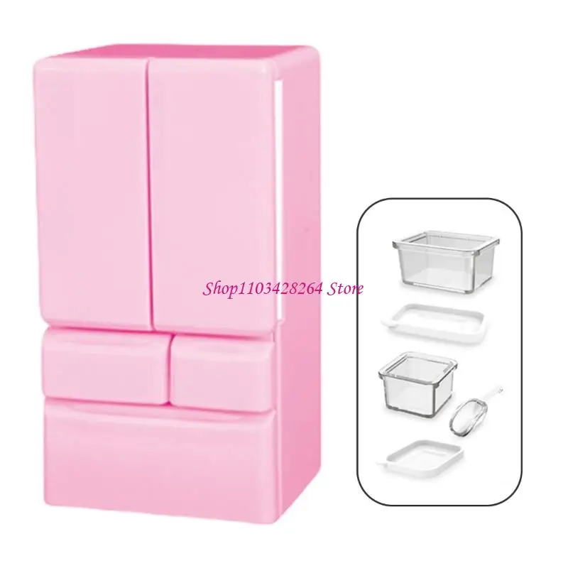 เฟอร์นิเจอร์จำลองตู้เย็นขนาดเล็กเล่นจินตนาการแกล้งเล่นของเล่นสำหรับเด็กที่มีรายละเอียดสมจริงและใช้งานได้