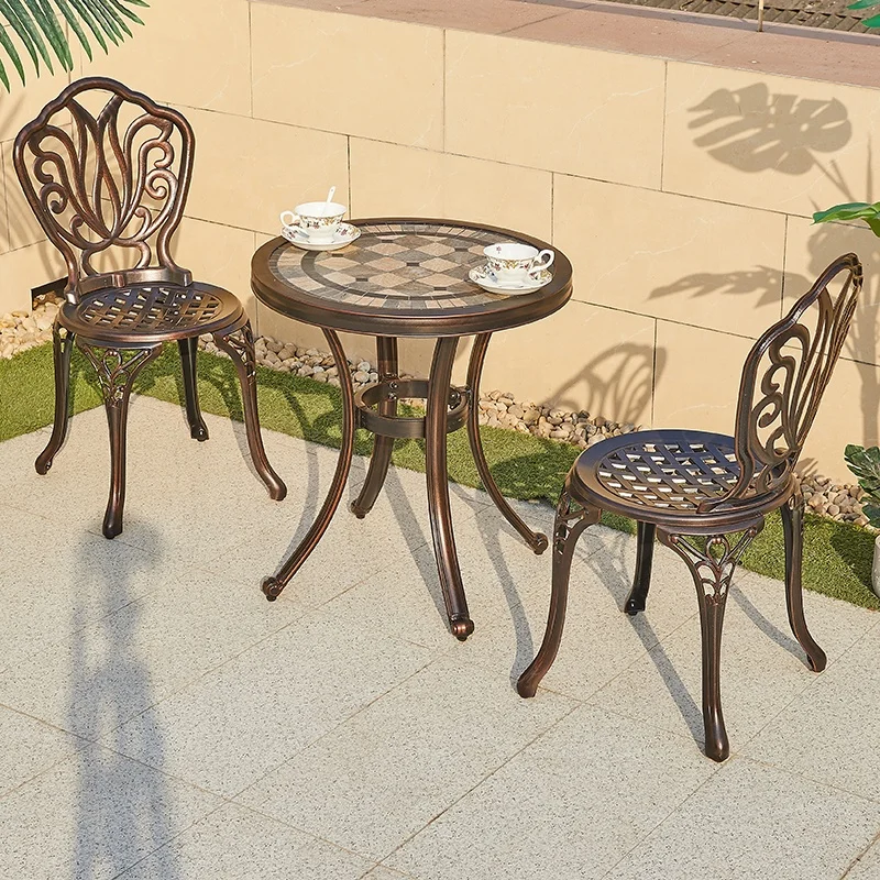 Durable Villa Cast Aluminum 2 Person Coffee Table Set Outdoor Patio Balcony French Bistro Square Table Chairs