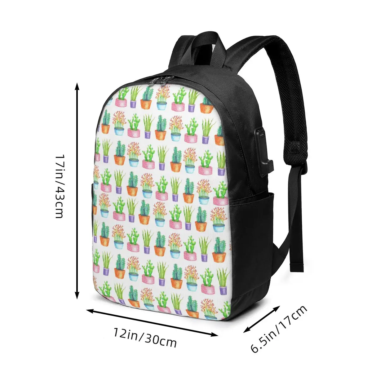 Succulent Plant Potted Watercolor Painting Backpack Travel Notebook Bag Computer College Student School Bag Laptop Shoulder Bags