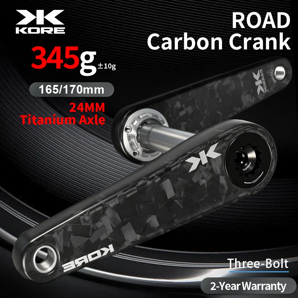 

KORE 345g Ultra-Light Carbon Crankset T800 Carbon 24mm Titanium Axle 165/170mm Road Bike 3-Bolt Direct Mount Bicycle Cranks
