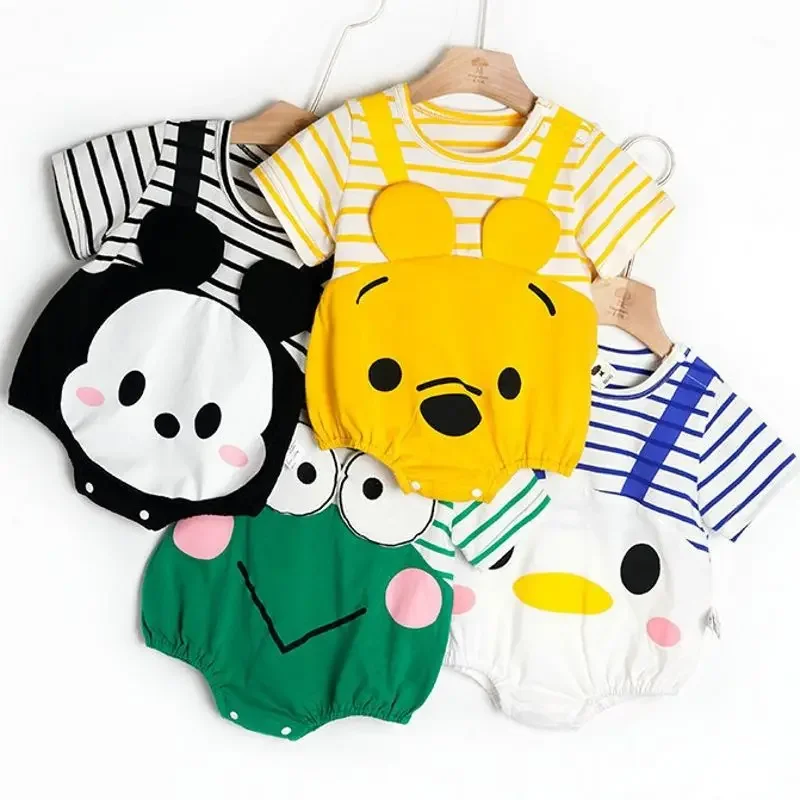 Cotton Newborn Baby Short Sleeves Triangle Romper Boy Girl Cartoon Suspender Clothes  Jumpsuits Overall One Pieces  0-24M