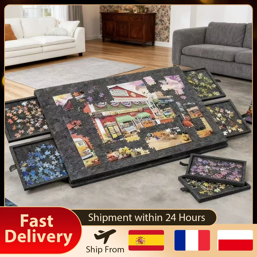 1 ensemble de tableaux de puzzle décoratifs 6-en-1 - Bureau de puzzle inclinable avec 6 tiroirs, capacité de 1000 pièces pour la décoration intérieure et le rangement éducatif