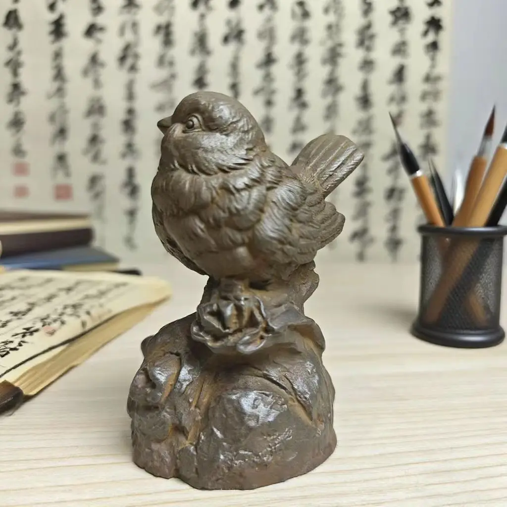 

Chinese Style Cast Iron Cute Sparrow Figurine Couple Blessing Decor for Bedroom Bookshelf Table Daily Home Ornament
