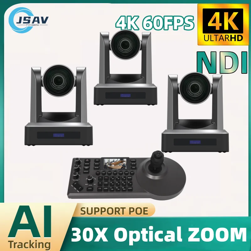 

4K60FPS NDI камера PTZ 30-кратный оптический зум AI отслеживание SDI HDMI USB IP и 1 шт. NDI PTZ-контроллер для церковной потоковой передачи 1-6