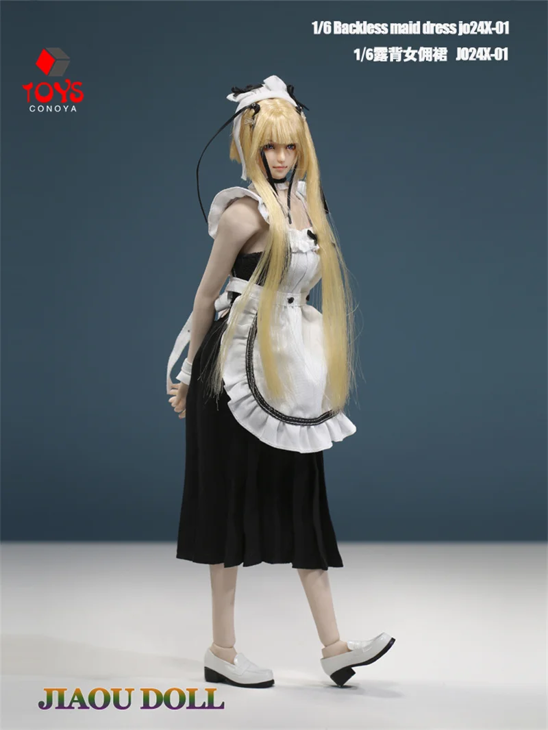 JO24X-01 1/6 Scale Backless Maid Dress Cafe Server Skirt Clothes Model Fit 12'' Female Solider Action Figure Body Doll