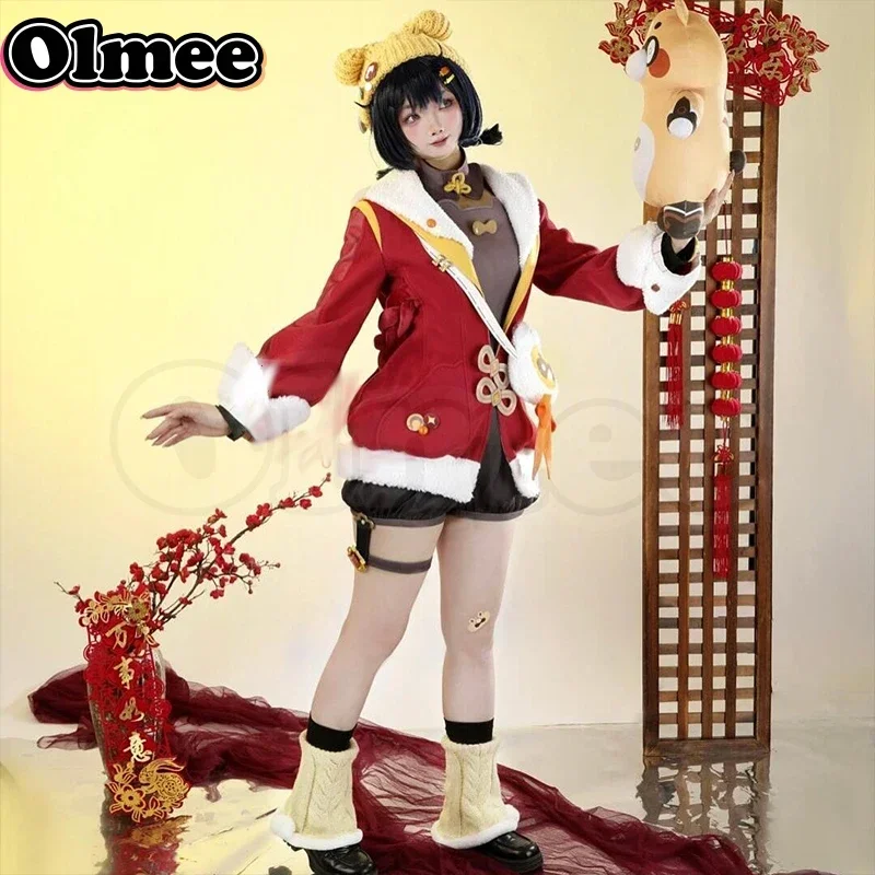 [Olmee] In Stock Xiangling Lantern Rite 2025 Cosplay Costume Genshin Impact New Year's Cheer Xiang Ling Xiang Lin  Set Wig Xmas