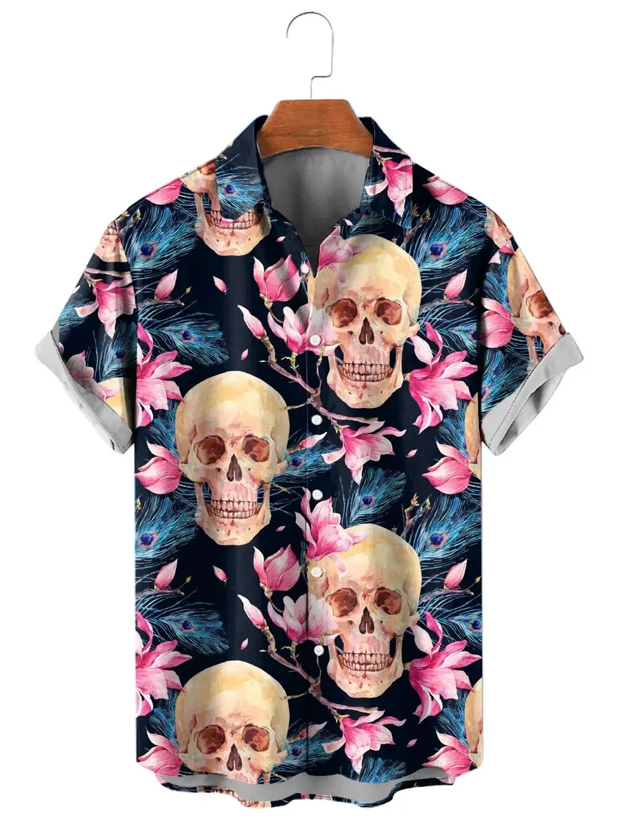 

Men's Shirt Horror Skull 3D Print Men's Clothing Oversized Summer Casual Hawaii Beach Hawaiian Harajuku Fashion Holiday Shirts