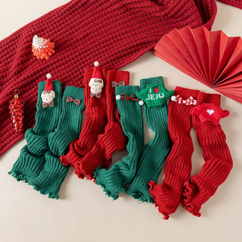Christmas Girls Leg Warmers Santa Claus Tree Warm Socks Festive Winter Children Leggings Knitted Socks