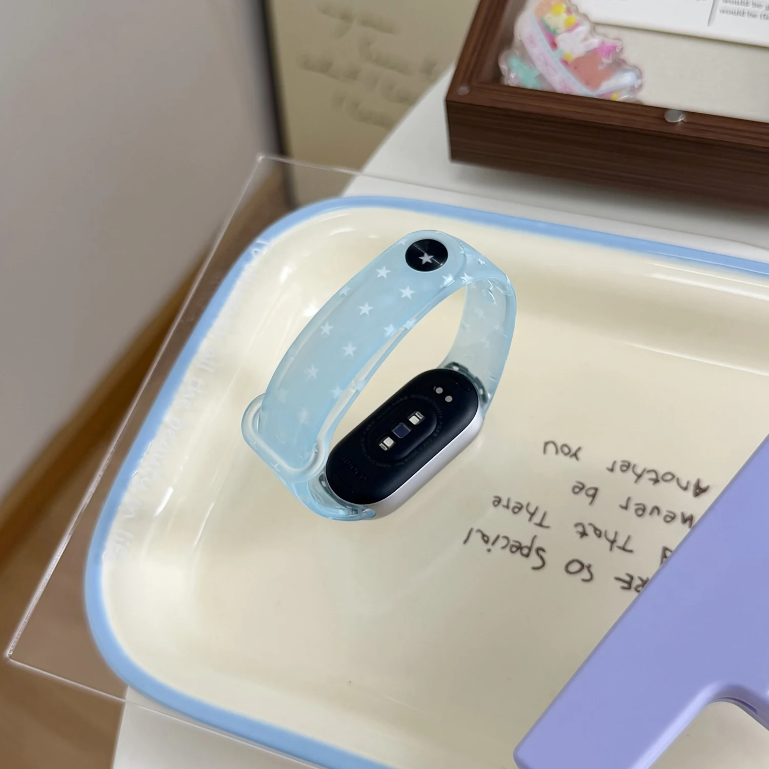 Matte transparent colored small star soft TPU strap for Xiaomi wristband 8/9/10 summer lightweight jelly colored hand strap