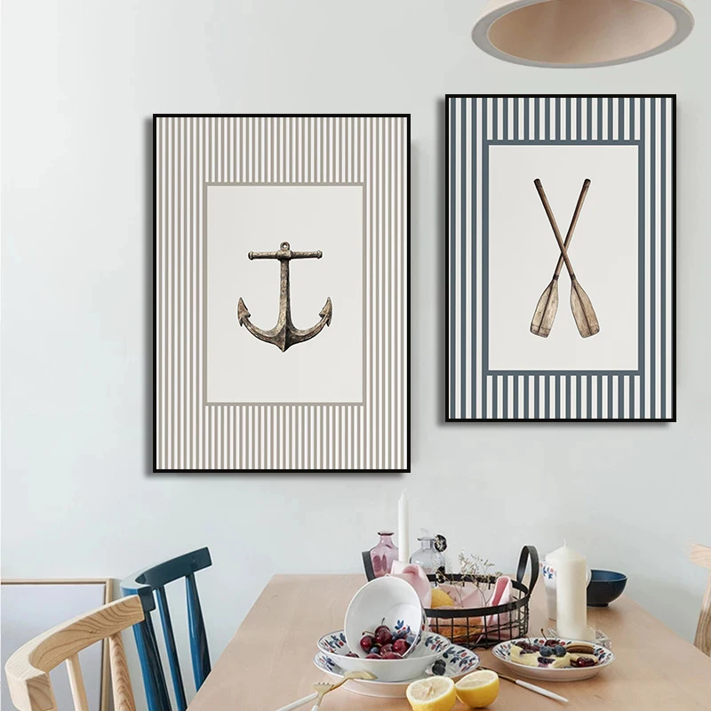 Palm Tree Sailboats White Hydrangeas Lighthouse Surfboard Seagulls Poster Canvas Painting Print for Living Room Home Decor