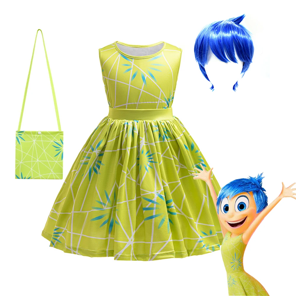 Disney Movie Inside Out Costume stampato Kids Girl Cartoon Cosplay Halloween Carnival Party Clothes 2-10Y disgusto Joy Clothing