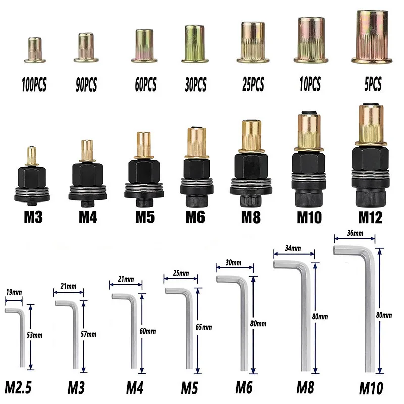 M3-M12 Multi-Purpose Household Rivet Gun with Different Specifications of Rivets, Industrial Grade Carbon Steel Manual Rivet